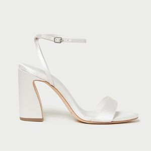 Loeffler Randall White Satin Block Heel Ankle-Strap Sandals
